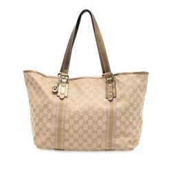 Gucci B Gucci Brown Beige Canvas Fabric GG Jolicoeur Tote Italy