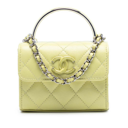 Chanel Yellow Light Yellow Lambskin Leather Leather Mini Quilted Lambskin Chain Top Handle Bag Italy