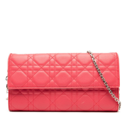 Christian Dior B Dior Pink Blush Lambskin Leather Leather Lambskin Cannage Lady Dior Wallet On Chain Italy