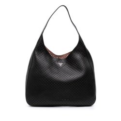 Prada B Prada Black Calf Leather City Fori Perforated Hobo Bag Italy