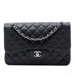 Chanel Classic Double Flap Jumbo Matelassè Caviar Leather Flap Handbag Black