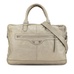 Balenciaga Gray Light Gray Lambskin Leather Leather Lambskin Motocross Classic Bridge Satchel Italy