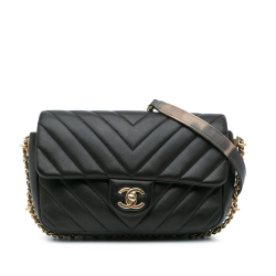 Chanel B Chanel Black Lambskin Leather Leather Mini Rectangular Chevron Lambskin Chain Around Flap Italy
