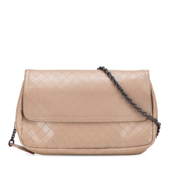 Bottega Veneta B Bottega Veneta Brown Nude Calf Leather Small Intrecciomirage Chain Crossbody Italy