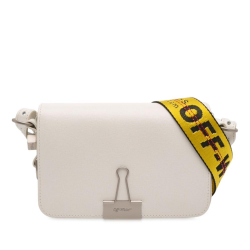 Off-White AB Off-White White with Yellow Calf Leather Mini Binder Clip Flap Bag Italy