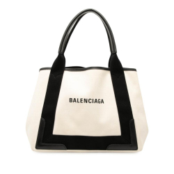 Balenciaga B Balenciaga White Canvas Fabric Navy Cabas Tote S Italy