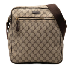 Gucci B Gucci Brown Beige Coated Canvas Fabric GG Supreme Crossbody Italy