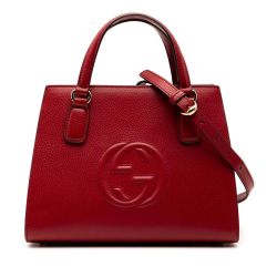 Gucci B Gucci Red Calf Leather Medium Dollar Soho Top Handle Convertible Tote Italy