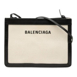 Balenciaga B Balenciaga Brown Light Beige Canvas Fabric Navy Pochette Crossbody Italy