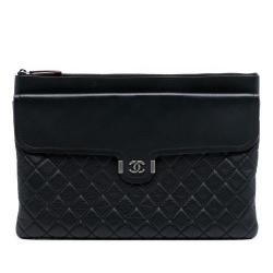 Chanel AB Chanel Black Calf Leather Large Quilted Grained skin Archi Chic Cosmetic Case France