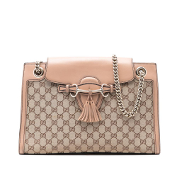 Gucci AB Gucci Brown Beige Canvas Fabric Large GG Emily Shoulder Bag Italy