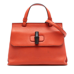 Gucci B Gucci Orange Dark Orange Calf Leather Small Bamboo Daily Satchel Italy