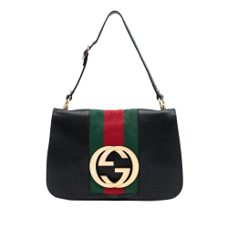 Gucci B Gucci Black Calf Leather Blondie Web Shoulder Bag Italy