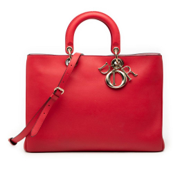 Christian Dior B Dior Red Calf Leather Large Smooth skin Diorissimo Satchel Italy