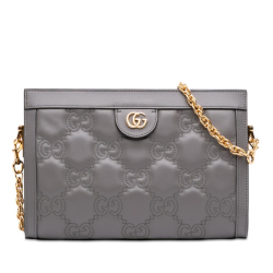 Gucci AB Gucci Gray Calf Leather Small GG Marmont Matelasse Ophidia Chain Bag Italy