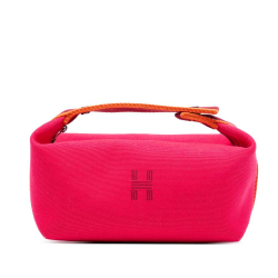 Hermès AB Hermès Pink Hot Pink with Red Dark Red Canvas Fabric Small Toile Bride A Brac Case France
