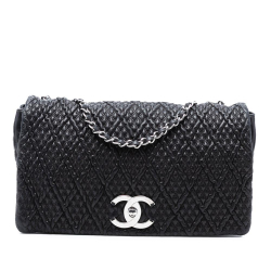 Chanel B Chanel Black Lambskin Leather Leather CC Quilted Astrakhan Single Flap Italy