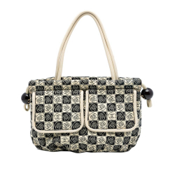 Chanel B Chanel Brown Light Beige Canvas Fabric Camellia Coco Ball Tote Italy