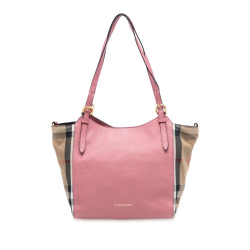 Burberry B Burberry Pink Calf Leather Small and House Check Canvas Canterbury Tote Italy