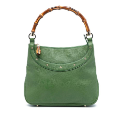 Gucci B Gucci Green Canvas Fabric Leather Bamboo Anita Handbag Italy