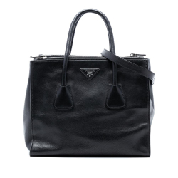 Prada B Prada Black Calf Leather Glace Twin Pocket Satchel Italy