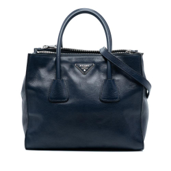 Prada B Prada Blue Navy Calf Leather Glace Twin Pocket Double Handle Satchel Italy