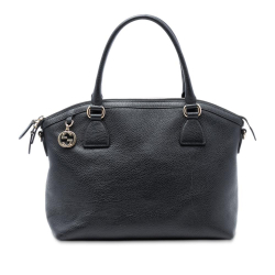 Gucci AB Gucci Black Calf Leather Medium GG Charm Dome Satchel Italy