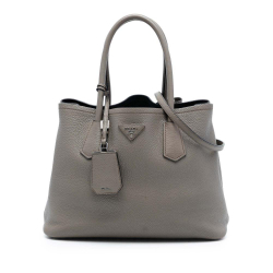 Prada B Prada Gray Calf Leather Medium Vitello Daino Cuir Double Handle Satchel Italy