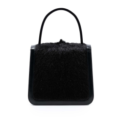 Celine B Celine Black Pony Hair Natural Material Leather Trimmed Acrylic Top Handle Bag Italy