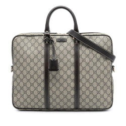 Gucci AB Gucci Brown Beige Coated Canvas Fabric GG Supreme Briefcase Italy