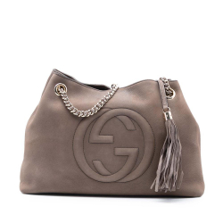 Gucci B Gucci Brown Taupe Nubuck Leather Leather Medium Soho Chain Tote Italy