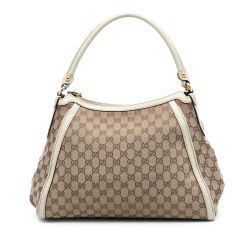 Gucci B Gucci Brown Beige Canvas Fabric GG Scarlett Shoulder Bag Italy