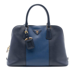 Prada AB Prada Blue Navy Saffiano Leather Medium Bicolor Lux Promenade Satchel Italy