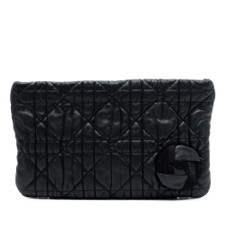 Christian Dior B Dior Black Calf Leather skin Cannage Rose Clutch Italy