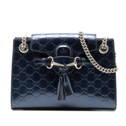 Gucci B Gucci Blue Navy Patent Leather Leather Small Guccissima Patent Emily Shoulder Bag Italy