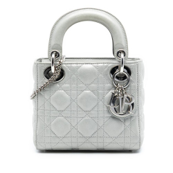 Christian Dior AB Dior Silver Lambskin Leather Leather Mini Iridescent Lambskin Cannage Lady Dior Italy