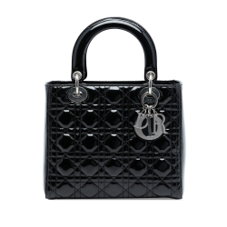 Christian Dior B Dior Black Patent Leather Leather Medium Patent Cannage Lady Dior Italy