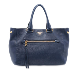 Prada AB Prada Blue Calf Leather Vitello Daino Front Pocket Tote Italy