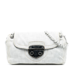 Prada AB Prada Gray Light Gray Denim Fabric Sound Lock Shoulder Bag Italy