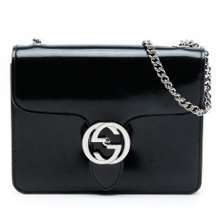 Gucci AB Gucci Black Calf Leather Small Polished skin Interlocking G Dollar Crossbody Italy