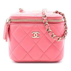 Chanel Pink Mini Quilted Lambskin Top Handle Vanity Case With Chain Italy