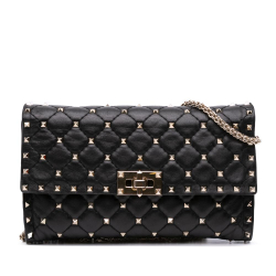 Valentino B Valentino Black Nappa Leather Leather Nappa Rockstud Spike Wallet On Chain Italy