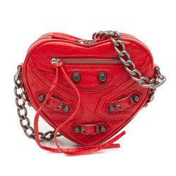 Balenciaga AB Balenciaga Red Lambskin Leather Leather Mini Lambskin Motocross Le Cagole Heart Chain Bag Italy