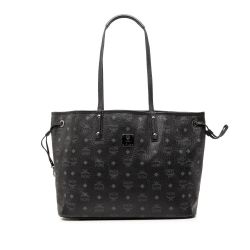MCM B MCM Black Calf Leather Visetos Coated Canvas Tote Korea, South