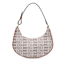 Celine AB Celine Brown Light Beige Canvas Fabric Medium Logo Ava Shoulder Bag Italy