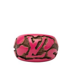 Louis Vuitton B Louis Vuitton Pink with Brown Wood Natural Material Lacquered Leomonogram Ring S France