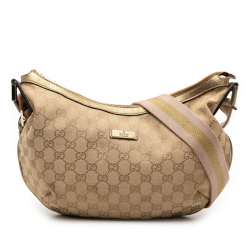 Gucci B Gucci Brown Beige Canvas Fabric GG Web Crossbody Italy