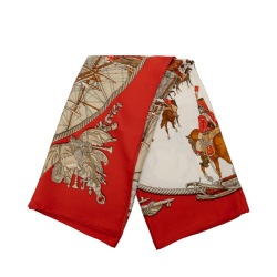 Hermès B Hermès Red with White Silk Fabric Marine et Cavalerie Scarf 90 France