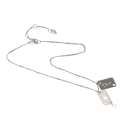 Christian Dior B Dior Silver Silver Metal Logo Plate Cards Pendant Necklace Germany