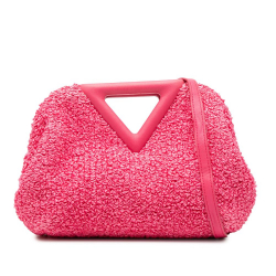 Bottega Veneta AB Bottega Veneta Pink Raffia Natural Material Small Boucle Curly The Point Triangle Satchel Italy